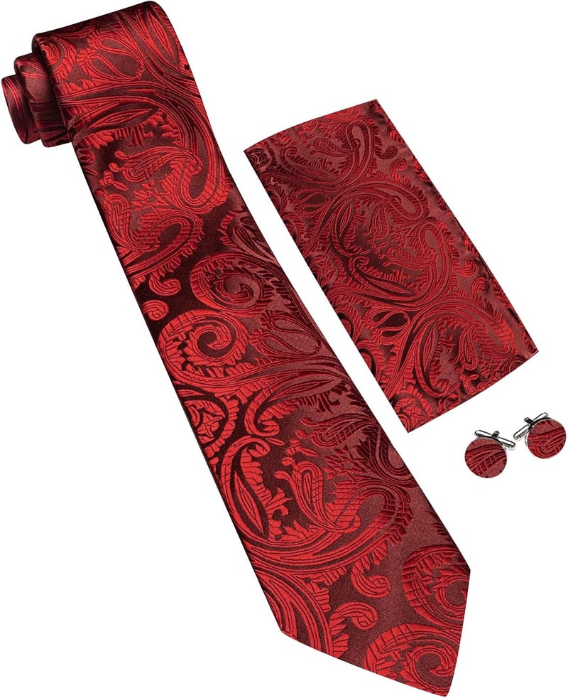 Barry.Wang Store Men Ties Paisley Woven Silk Necktie Set with Pocket Suqare Cufflinks Formal - Image 5
